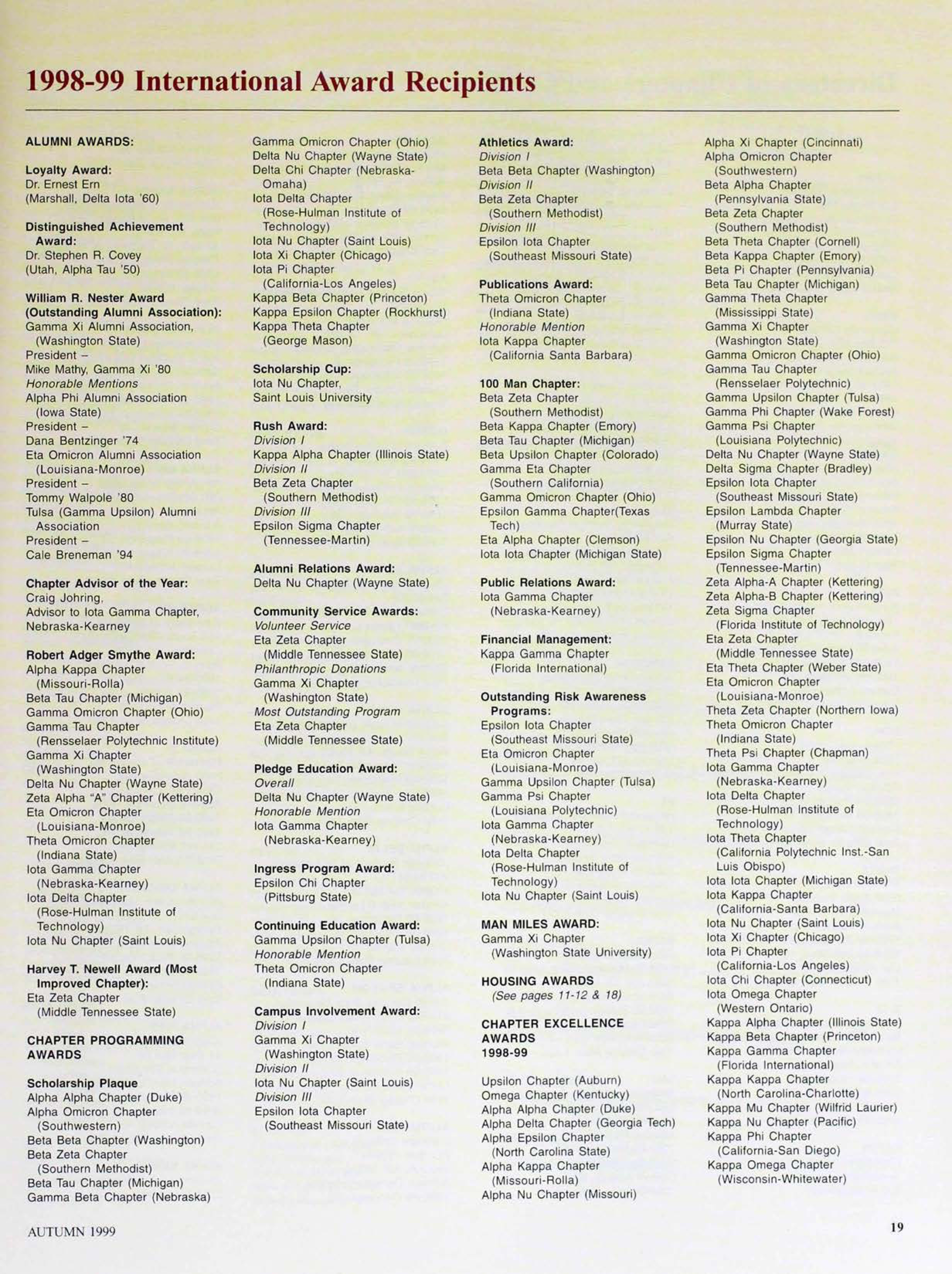 1998-99 International Award Recipients